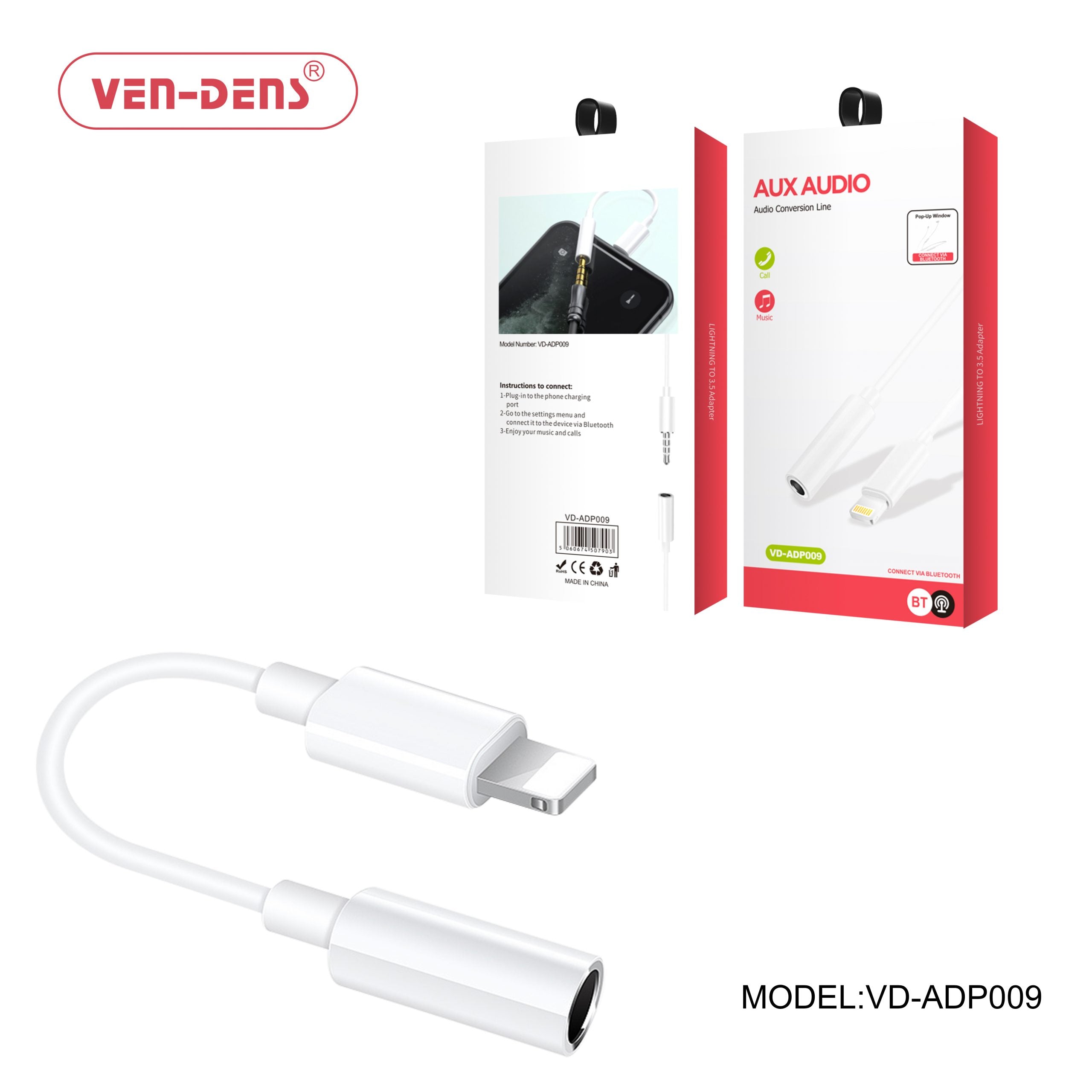 Ven-Dens VD-ADP009 Lightning to 3.5mm Connector Adapter